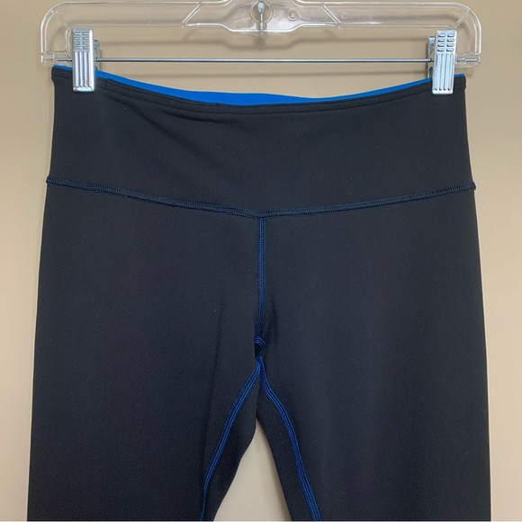 Lululemon Dark Gray Bright Blue Contrast Stitching Leggings - Picture 4 of 7